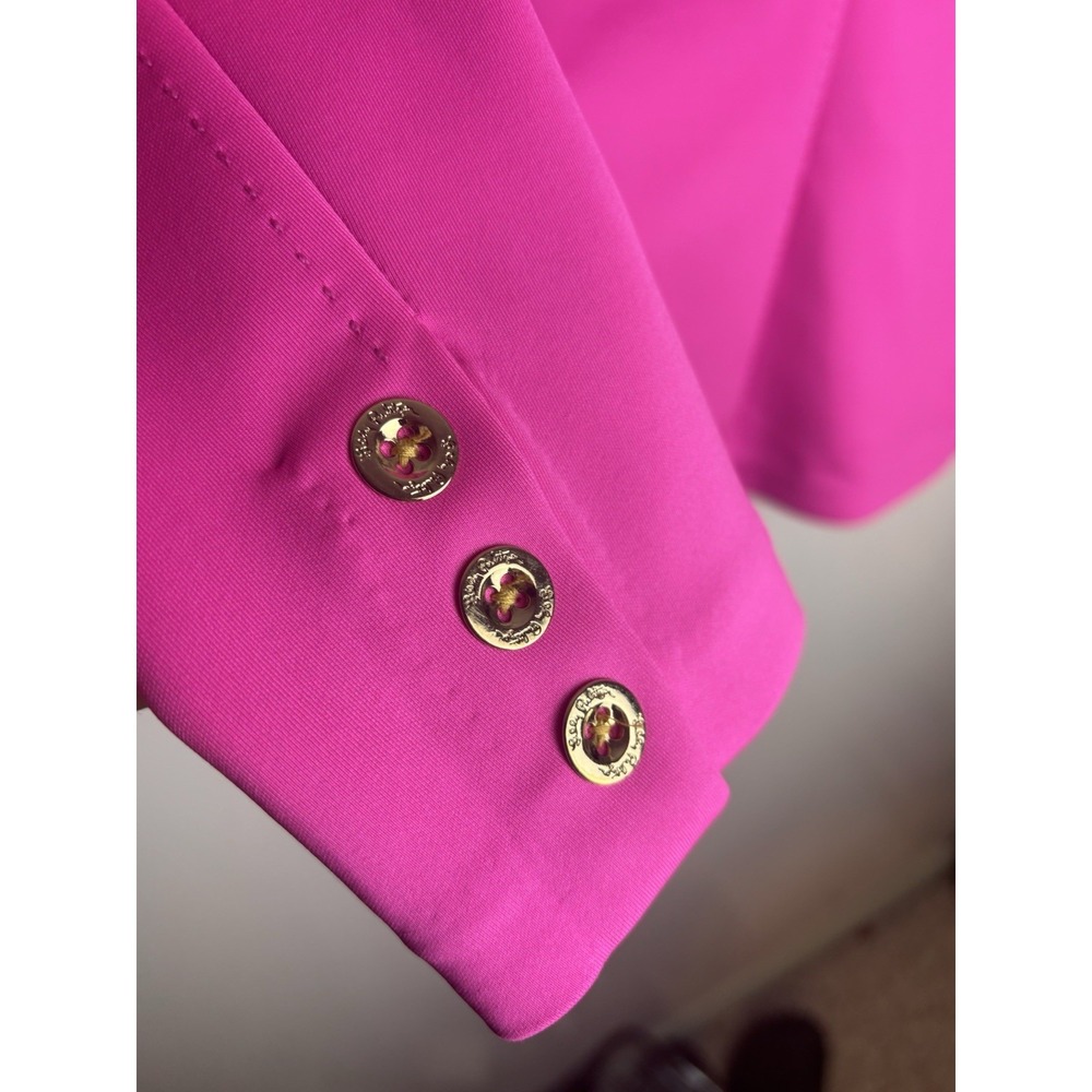 Lilly Pulitzer Pink Scuba Knit Blazer Women's Small Stretch Jacket Gold Buttons - Picture 3 of 10